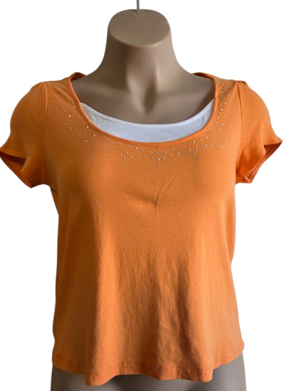 Venezia Light Orange Embellished Scoop Neck Short Sleeve Top Sz 14/16 ~Pre-Owned